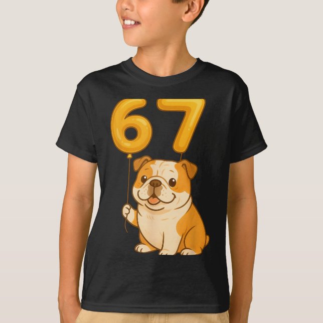 English Bulldog Dog Funny 67 Meme Six Seven Balloo T-Shirt (Front)