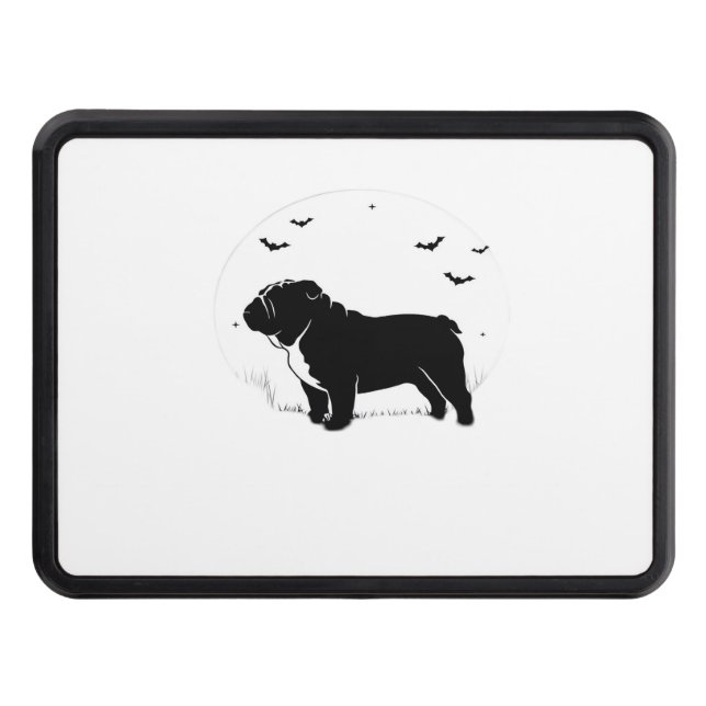 English Bulldog Dog – Halloween Moon Silhouette Ov Hitch Cover (Front)