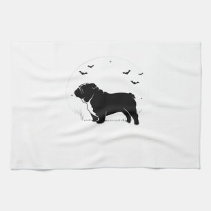 English Bulldog Dog � Halloween Moon Silhouette Ov Kitchen Towel