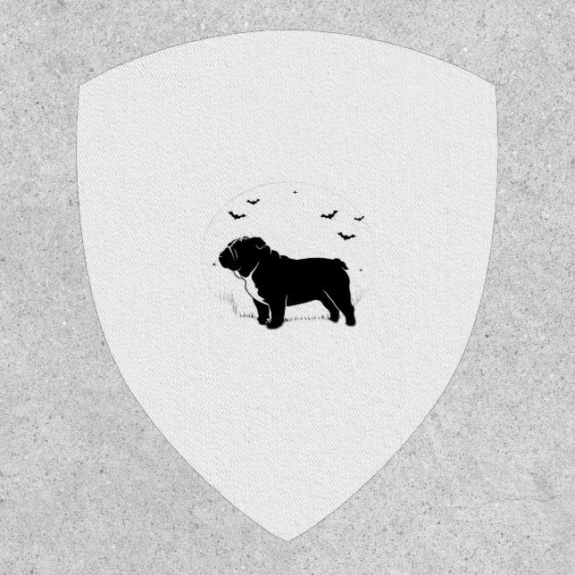 English Bulldog Dog � Halloween Moon Silhouette Ov Patch (Front)