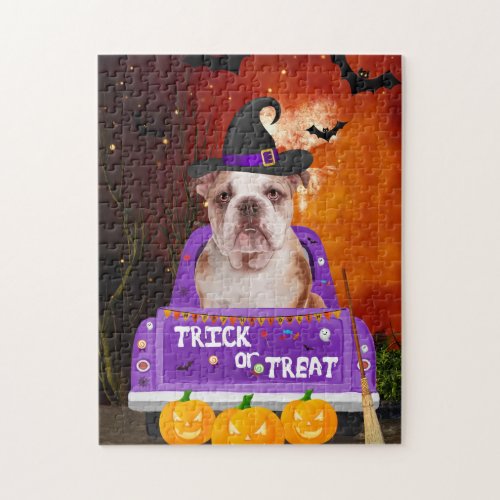 English Bulldog Dog in Halloween Truck Jigsaw Puzzle
