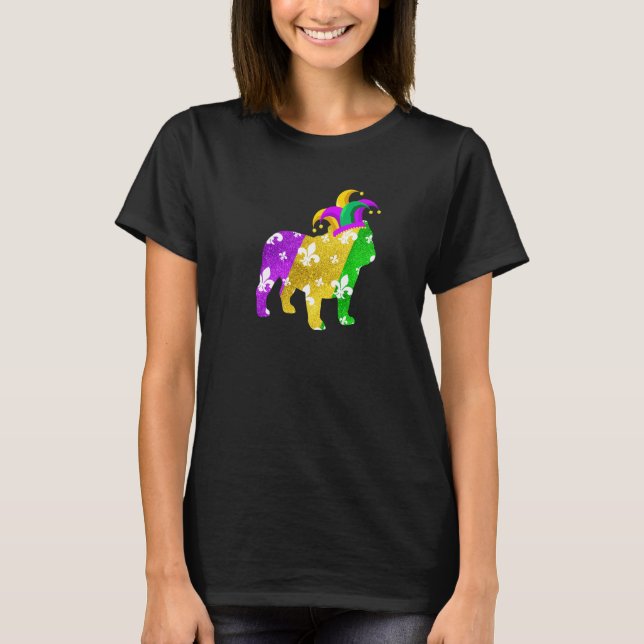 English Bulldog Dog Mardi Gras Carnivals Funny Pup T-Shirt (Front)