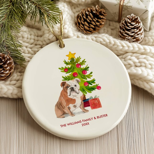 English Bulldog Dog Personalized Christmas Ceramic Ornament (Creator Uploaded)