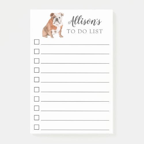English Bulldog Dog Personalized To Do List Post_it Notes