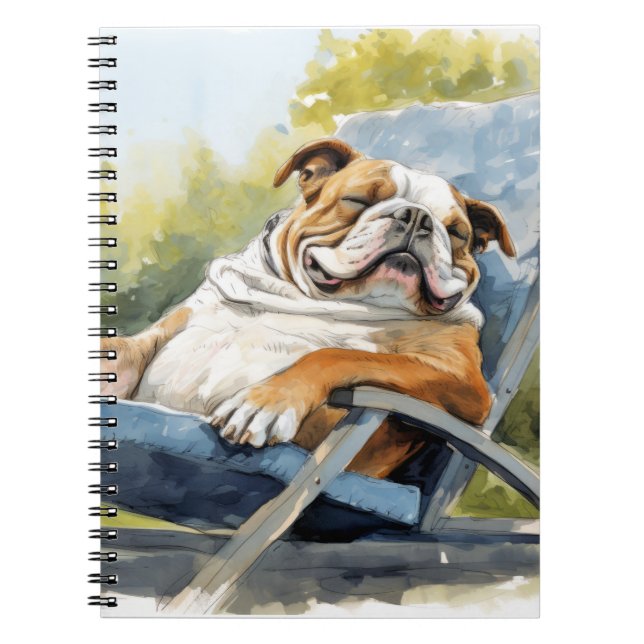 English Bulldog Dog Relaxing In Garden Animal Fun  Notebook (Front)