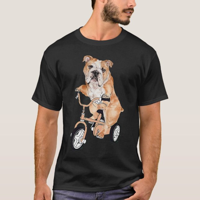 English Bulldog Dog Riding Bicycle Biker Dog T-Shirt (Front)