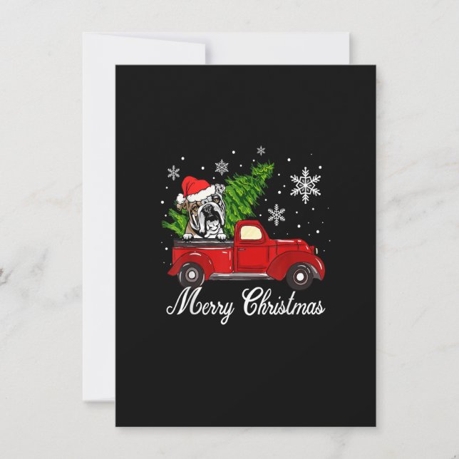 English Bulldog Dog Riding Red Truck Christmas Dec Invitation (Front)