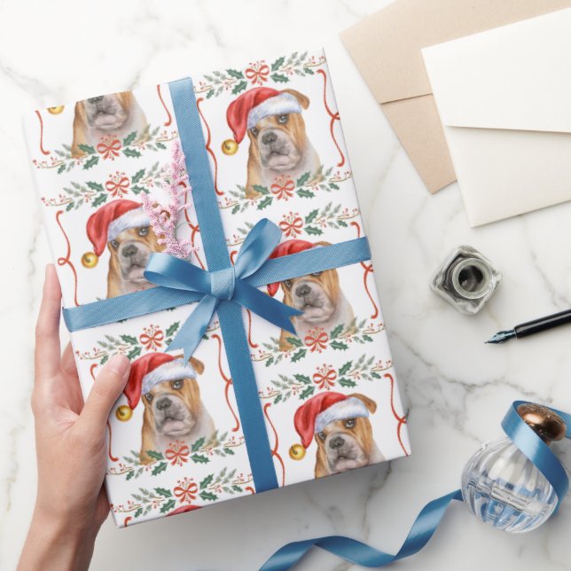 English Bulldog Dog Santa Christmas Wrapping Paper (Gifting)