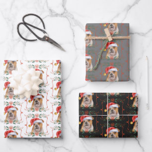 English Bulldog Dog Santa Christmas Wrapping Paper Sheets