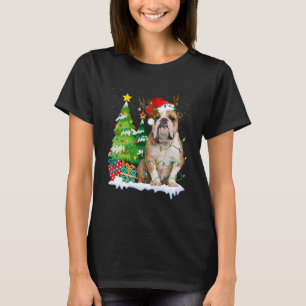 English Bulldog Dog Santa Hat Reindeer Christmas L T-Shirt