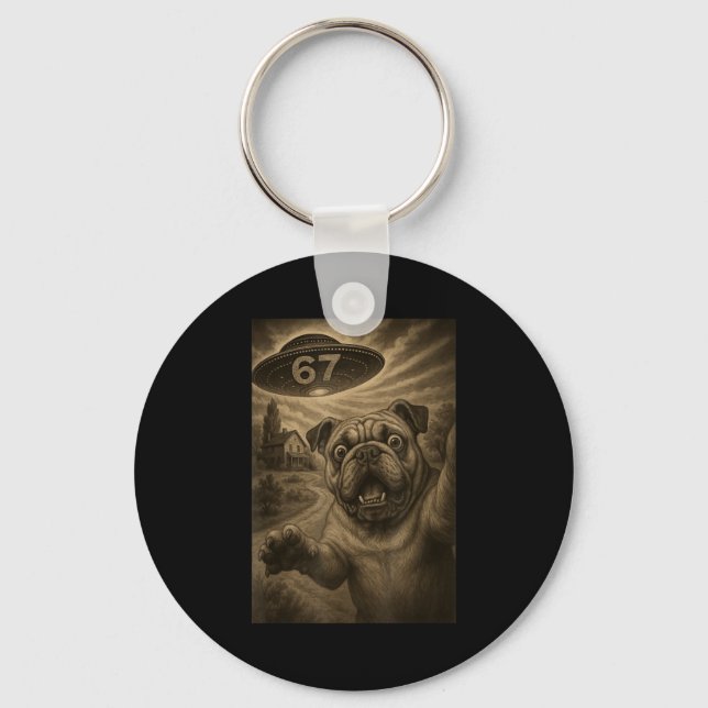 English Bulldog Dog Selfie 67 Meme Six Seven Funny Keychain (Front)