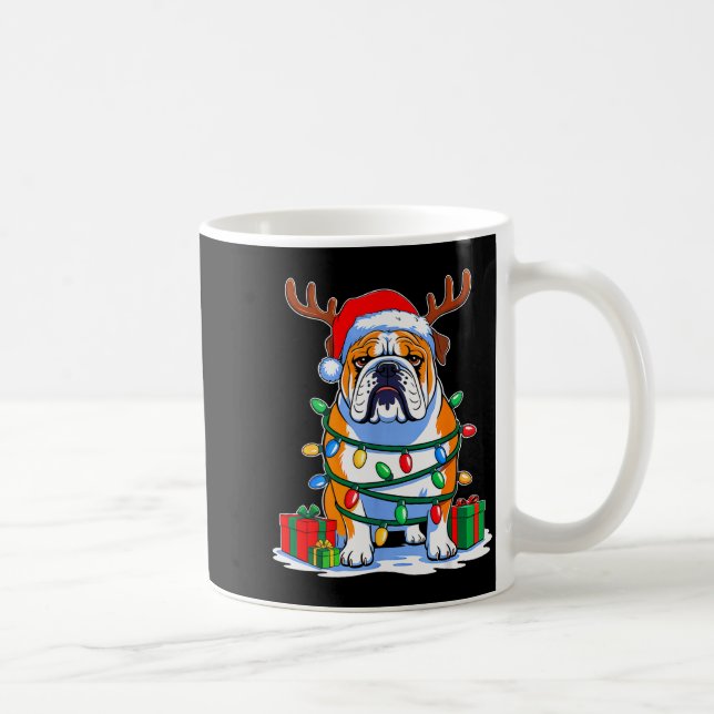 English Bulldog Dog Tree Christmas Lights Funny Xm Coffee Mug (Right)