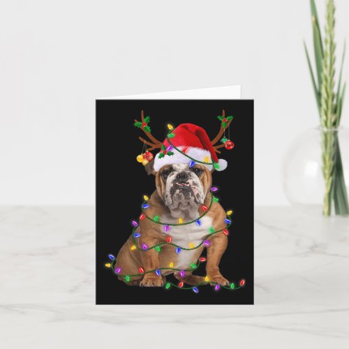 English Bulldog Dog Tree Christmas Lights Xmas Paj Card