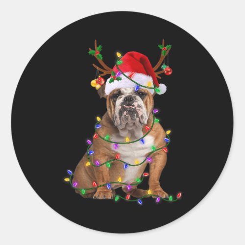 English Bulldog Dog Tree Christmas Lights Xmas Paj Classic Round Sticker