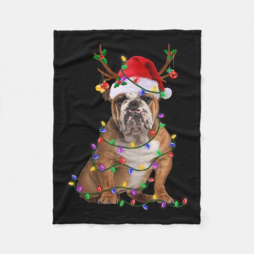 English Bulldog Dog Tree Christmas Lights Xmas Paj Fleece Blanket