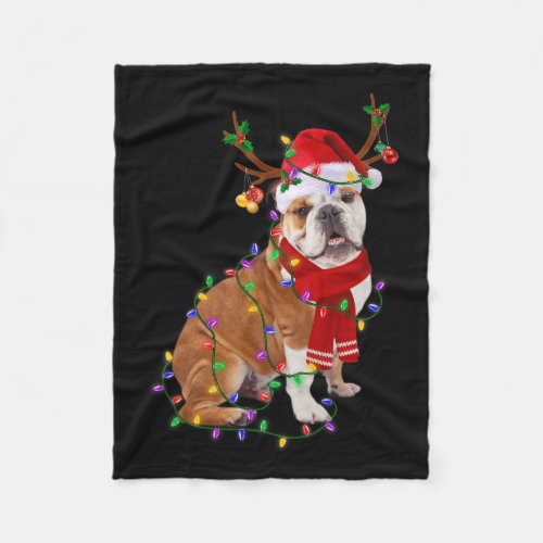 English Bulldog Dog Tree Christmas Lights Xmas Paj Fleece Blanket