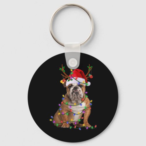 English Bulldog Dog Tree Christmas Lights Xmas Paj Keychain