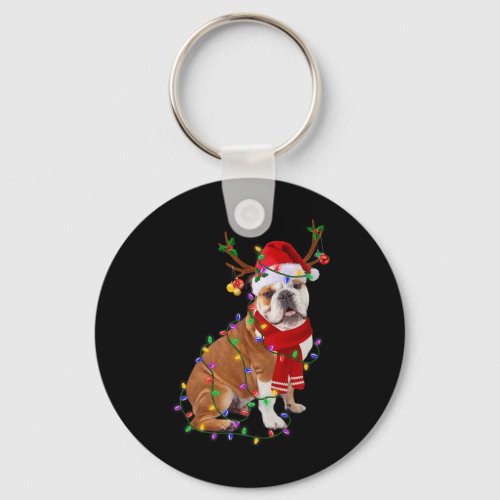 English Bulldog Dog Tree Christmas Lights Xmas Paj Keychain