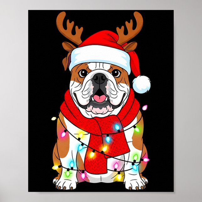 English Bulldog Dog Tree Christmas Lights Xmas Paj Poster (Front)