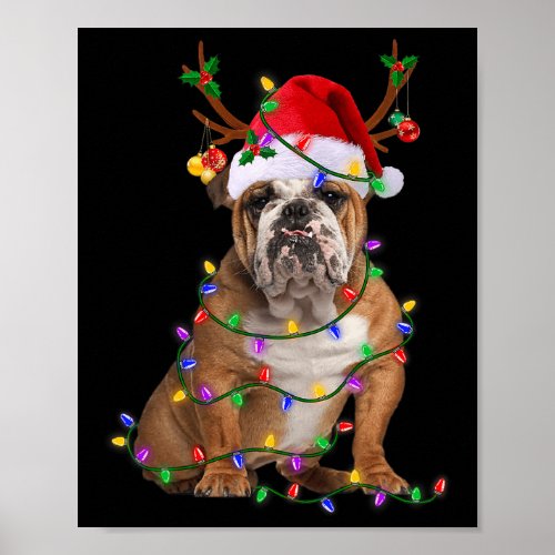 English Bulldog Dog Tree Christmas Lights Xmas Paj Poster