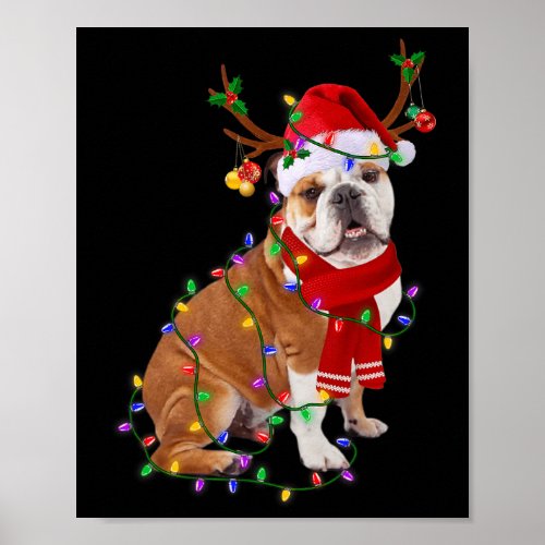 English Bulldog Dog Tree Christmas Lights Xmas Paj Poster