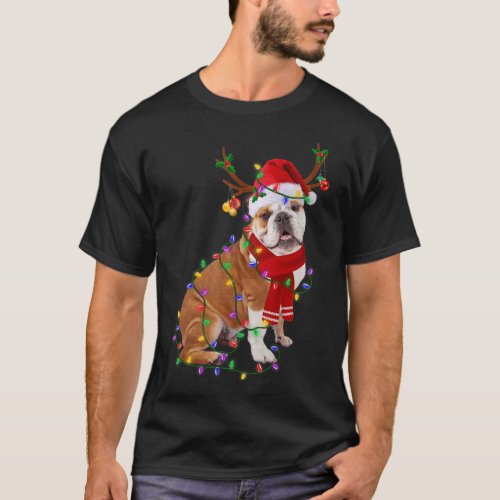 English Bulldog Dog Tree Christmas Lights Xmas Paj T_Shirt