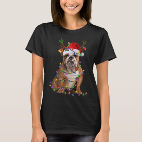 English Bulldog Dog Tree Christmas Lights Xmas Paj T_Shirt