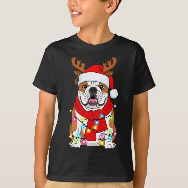 English Bulldog Dog Tree Christmas Lights Xmas Paj T-Shirt (Front)