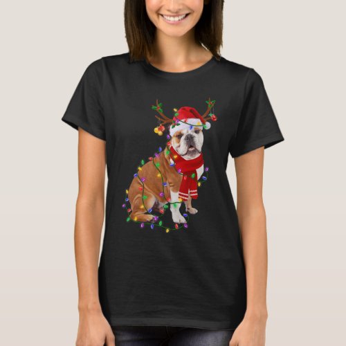 English Bulldog Dog Tree Christmas Lights Xmas Paj T_Shirt