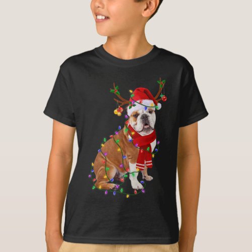 English Bulldog Dog Tree Christmas Lights Xmas Paj T_Shirt