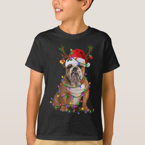 English Bulldog Dog Tree Christmas Lights Xmas Paj T_Shirt