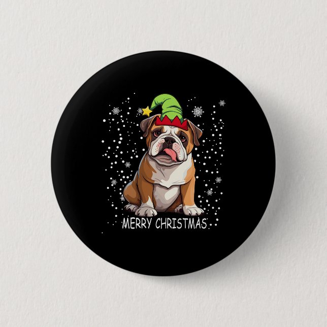English Bulldog Dog Tree Christmas Sweater Xmas Do Button (Front)