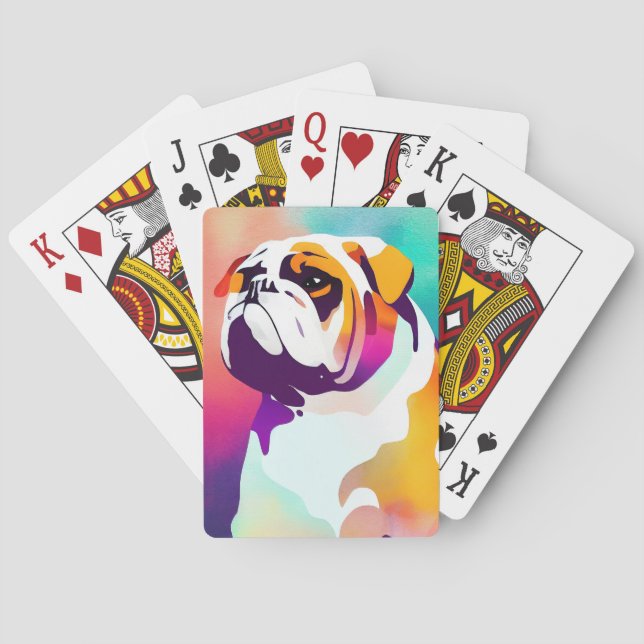 English Bulldog Dog Wild Nature Animal Painting Poker Cards (Back)