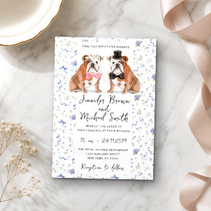 English Bulldog Dogs Lover Navy Flowers Wedding Invitation