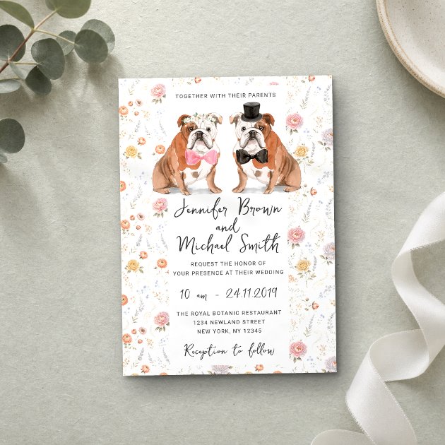 English Bulldog Dogs Lover Wedding Invitation