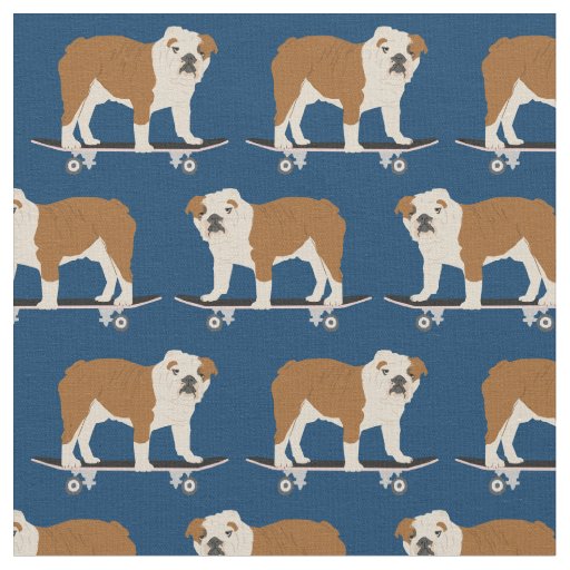 English Bulldog dogs skateboards Fabric