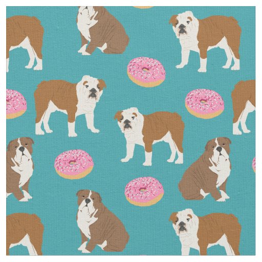 English Bulldog donuts turquoise Fabric