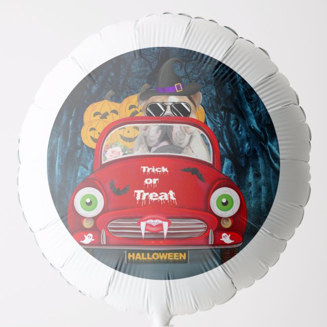 English Bulldog Driving Car Scary Halloween  Balloon (Front)