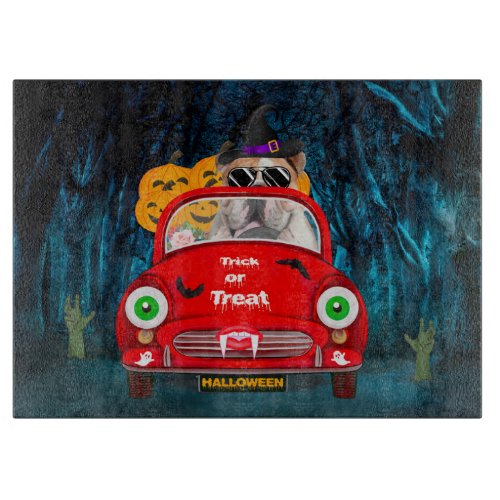 English Bulldog Driving Car Scary Halloween  Cutting Board