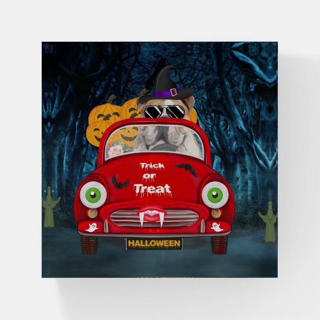 English Bulldog Driving Car Scary Halloween  Paperweight (Front)