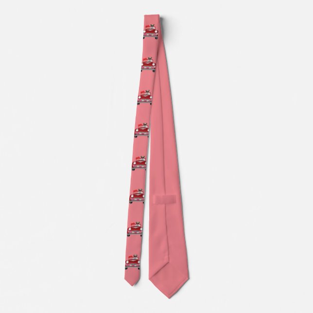 English Bulldog Driving Car Valentine's Day Hearts Neck Tie (Back)