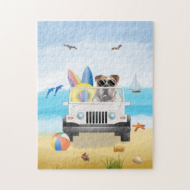 english bulldog Driving on Beach  Jigsaw Puzzle (Vertical)