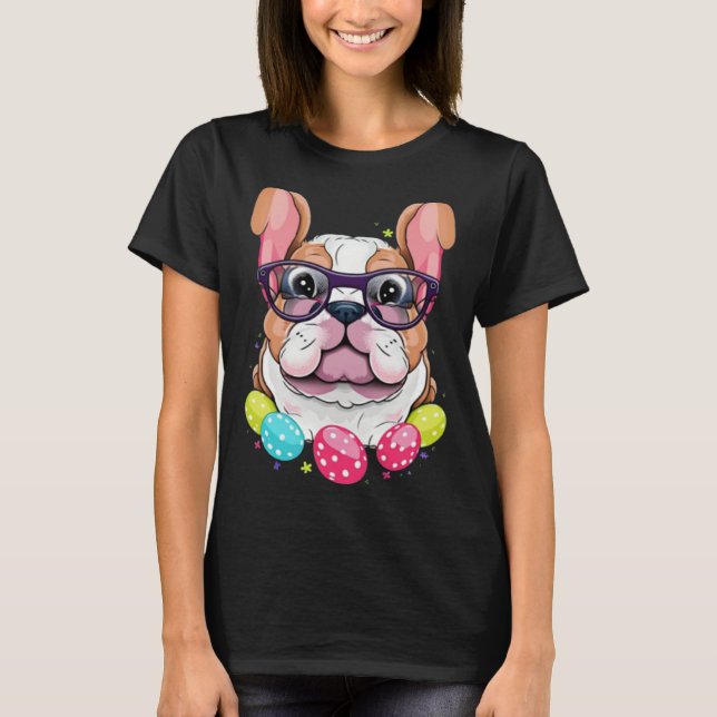 English Bulldog Easter Bunny Dog Costume Boys Girl T-Shirt (Front)