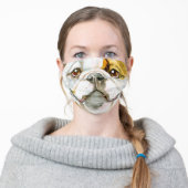 English bulldog face watercolor realistic art adult cloth face mask (Worn)