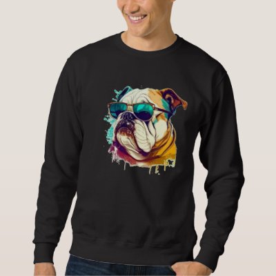 English Bulldog Face with Sunglasses Sweatshirt