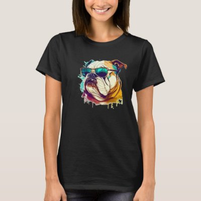 English Bulldog Face with Sunglasses T-Shirt