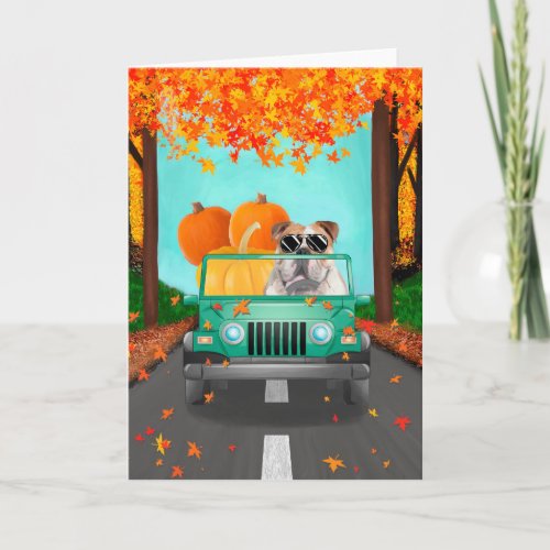 English Bulldog Fall Pumpkin  Card