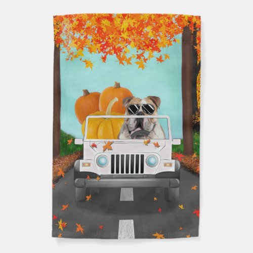 English Bulldog Fall Pumpkin Garden Flag