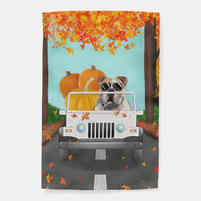 English Bulldog Fall Pumpkin Garden Flag (Front)