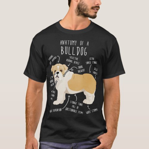 English Bulldog Fawn and White Dog Anatomy T_Shirt